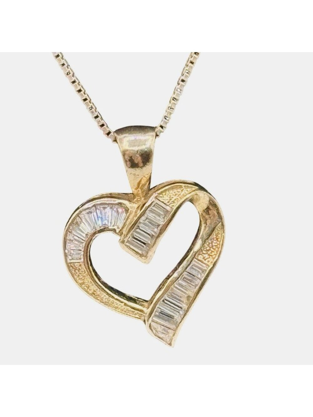 Heart Pendant Sterling Silver Vermeil Baguette CZ 19" Box Chain 925 Necklace JJT